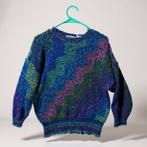 Vintage Mariea Kim Womens Multi Color Textured Geometric Pattern‎ Knit Sweater